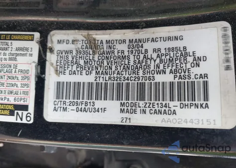 2004 Toyota Matrix Xr z USA, uszkodzony, nr VIN 2T1LR32E34C297063